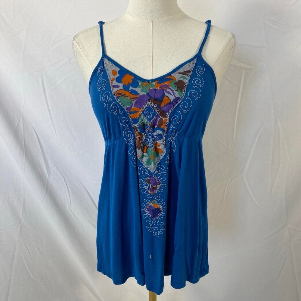 Wet Seal blue tank top floral size small y2k boho 2000s